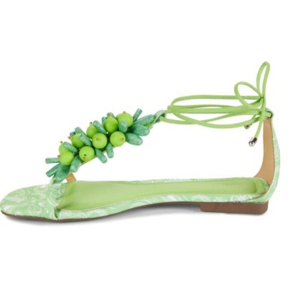 Schutz Sasha Beaded Boho Ankle Wrap Sandal Green Paisley Size 11B NEW - Picture 9 of 9